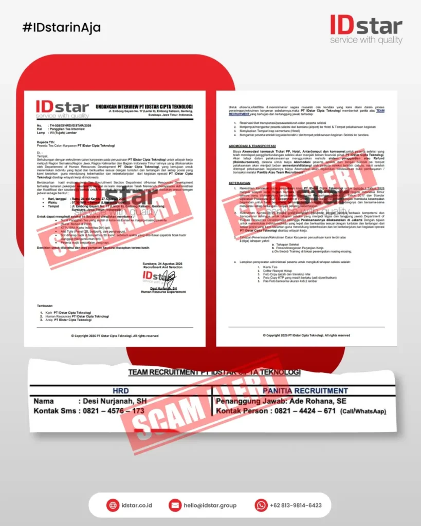 Waspada Penipuan Rekrutmen Mengatasnamakan IDstar